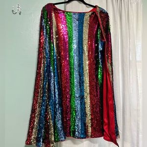 Sequin dress with arm cape. Size large. rainbow colored.